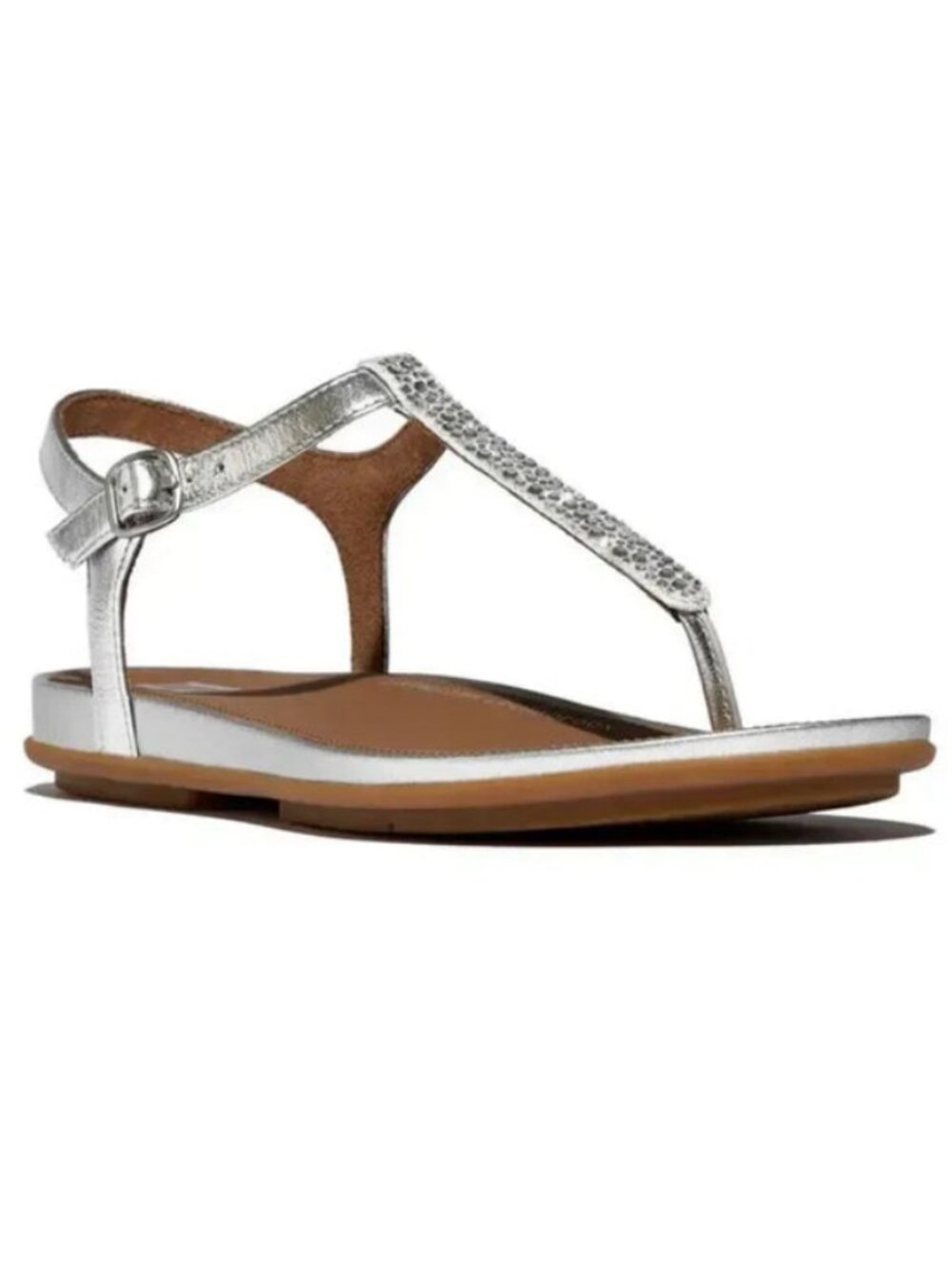 FitFlop GRACIE Crystal-Mix Silver Leather T-Bar Sandals (Brand New, Never Worn)